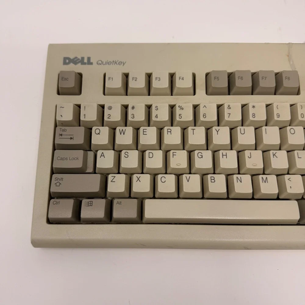 Vtg Dell QuietKey RT7D5JTW Keyboard PS/2 Mechanical Grey/Beige Clicky Untested